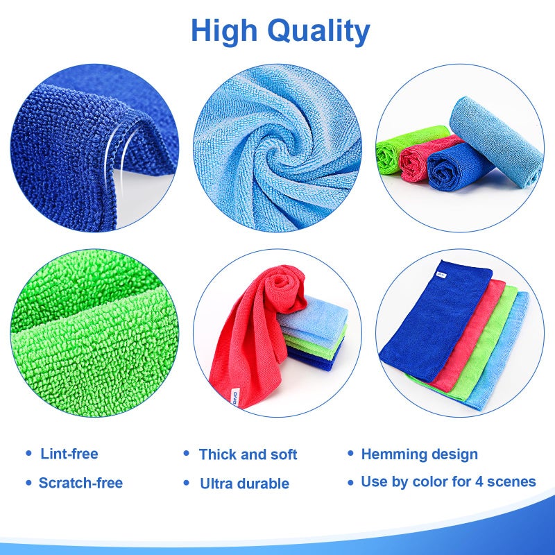 ovwo 12Pcs Premium Microfiber Cleaning Cloth, Highly Absorbent Household Cleaning Supplies - for Kitchen Towels, Dish Cloths, Dust Rag - Image 3